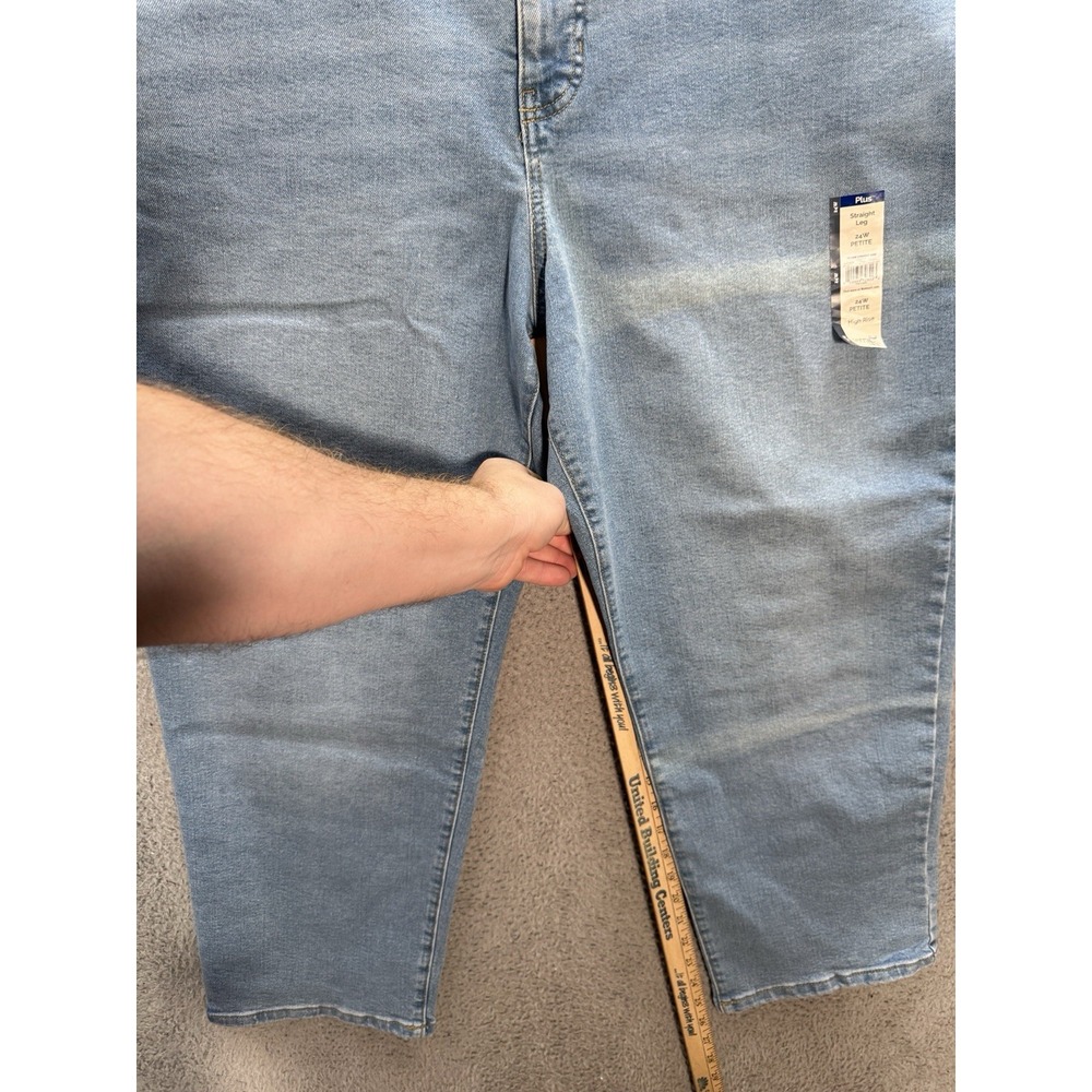 Terra & Sky Jeans Womens 24W Petite Blue Core Straight Stretch Distressed Preppy - Picture 4 of 9